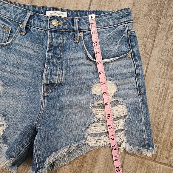 Good American The Bombshell High Rise Distressed Denim Shorts Women 4 27 Y2K - Picture 6 of 11
